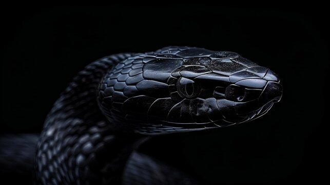 close up of a black snake. Generative AI