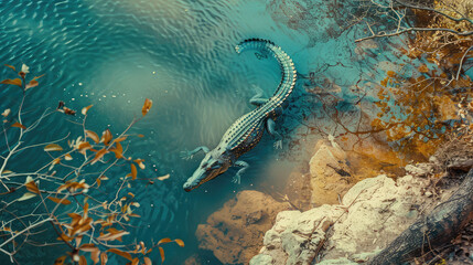 top view of a crocodile in the water