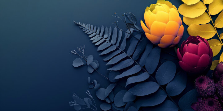 Vibrant Botanical Display on Midnight Blue Background