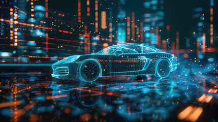 digital car. Artificial intelligence concept. virtual reality