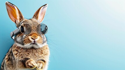 bunny with vision virtual reality sunglass solid background