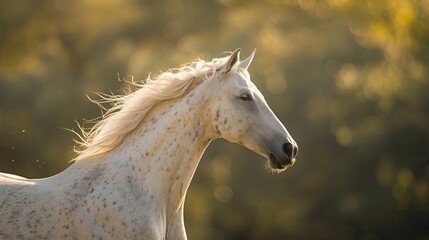 Obraz na płótnie Canvas A White Horse in Golden Sunlight. Generative AI