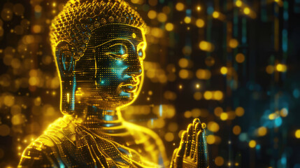digital Buddha. Artificial intelligence concept. virtual reality