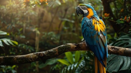 Obraz premium Majestic Macaw: A Vibrant Presence in the Forest. Generative AI
