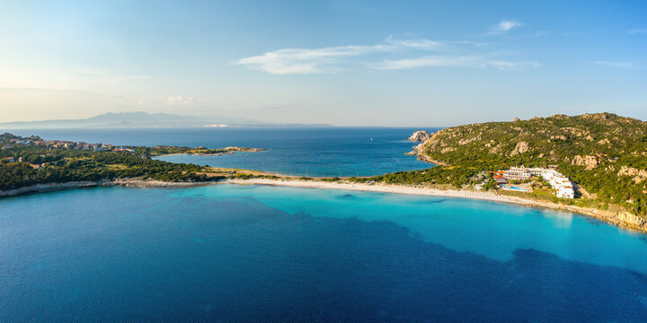 Aerial View of Crystal Clear Waters in Sardinia, Italy, Rena di Ponente beach