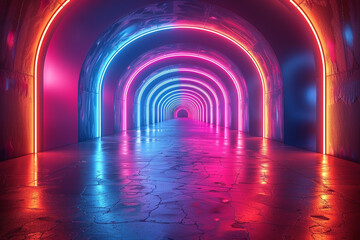 A labyrinth of neon tunnels stretching into infinity, creating an illusion of depth and...