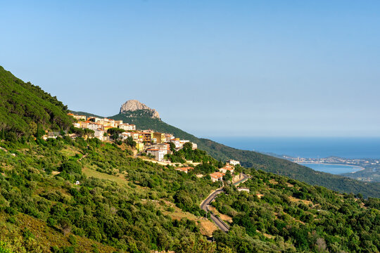Idyllic Sardinian Hillside, Baunei Town Overlooking the Sea