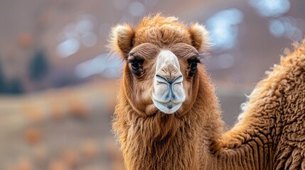 Fototapeta premium A Close Encounter with a Majestic Camel. Generative AI