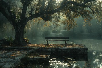 The park becomes a sanctuary, nurturing hope amidst the shadows of forgotten battles. - obrazy, fototapety, plakaty