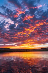 Fototapeta na wymiar Majestic real sunrise or sundown sky background with gentle colorful clouds in a panoramic, large-scale format