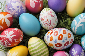 Obraz premium Colorful handmade easter eggs lying on the ground