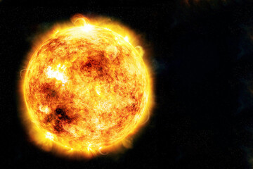 The sun from space on a dark background. Elements of this image furnished by NASA - obrazy, fototapety, plakaty