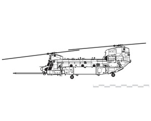 Boeing MH-47G Chinook. Transport helicopter for special operations. Side view. Image for illustration and infographics.