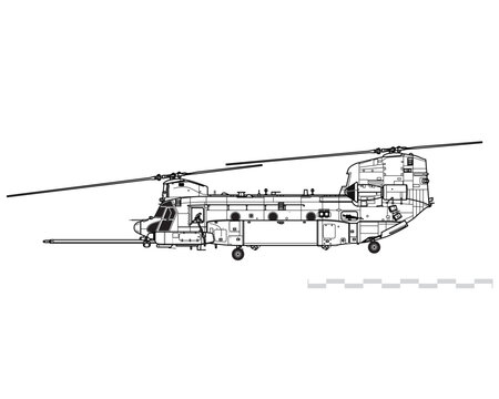 Boeing MH-47G Chinook. Transport helicopter for special operations. Side view. Image for illustration and infographics.