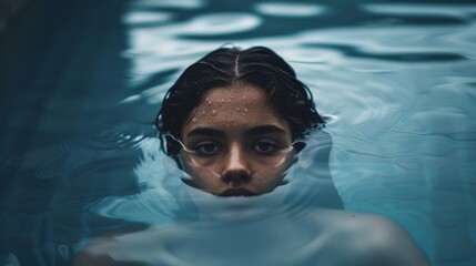 Serene Young Boy Emerging from Water at Twilight