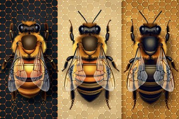 Honeycomb Bees Minimalist Poster Set - obrazy, fototapety, plakaty