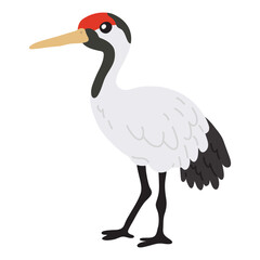 Obraz premium Vector illustration cute doodle red-crowned crane for digital stamp,greeting card,sticker,icon,design