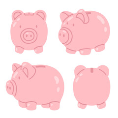 Vector illustration piggybank set for digital stamp,greeting card,sticker,icon, design