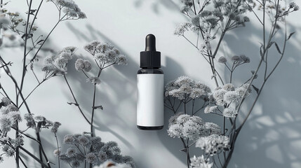A small bottle of face serum in monochromatic colours.Product mock up. - obrazy, fototapety, plakaty