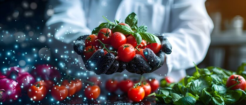 Nutritionist uses genetic data for personalized diets at geneticsnutrition intersection. Concept Genetics, Nutrition, Personalized Diets, Genetic Data, Nutritionist