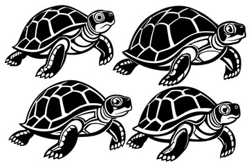 Set of 4 turtle vecto9r silhouette an white background 