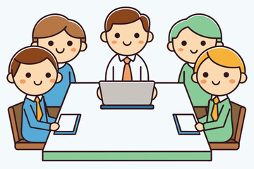 simple Business meeting cartoon. Teamwork and communication concept. Vector illustration. isolated white background