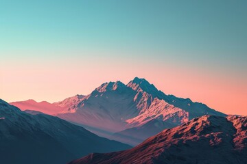 A minimalist background of a single mountain unicase against a gradient sky, Ai generated