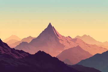 A minimalist background of a single mountain unicase against a gradient sky, Ai generated