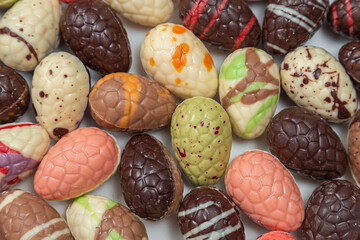 Assorted gourmet of Chocolate Easter eggs close up.
