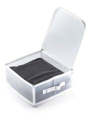 Set of foldable plastic drawer organizers for storing variety of items isolated on white background. Comfortable and functional interior accessories designed to create orderly and accessible space