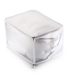 Set of foldable plastic drawer organizers for storing variety of items isolated on white background. Comfortable and functional interior accessories designed to create orderly and accessible space