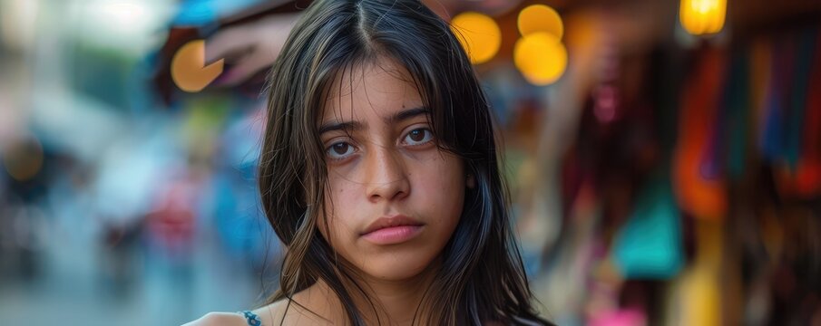 A portrait of the young  teeneger with mexican hat on head looking for the camera