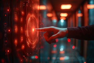 Person Touching Button on Wall