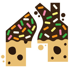 Cracked chocolate chip cookies coated with chocolate and sugar flake cartoon. Vector illustration.	