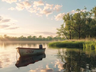 Peaceful Fishing Moment on Quiet Lake - Morning Serenity Landscape Photo A93