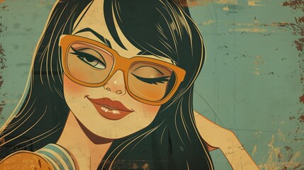 Vintage Pop Art Portrait of a Woman with Glasses