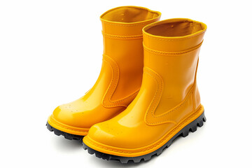 Pair of Yellow Boots on White Background