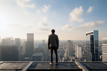 Fototapeta na wymiar Man Contemplating City from Above