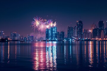 Beautiful Mumbai's skyline illuminated by spectacular fireworks. Ai generated