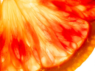 Slice of blood orange. Close up on white
