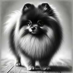 Fototapeta premium Charcoal Monochrome Portrait of a Pomeranian 
