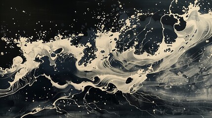 Abstract black and white fluid art painting