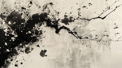 Abstract ink splatter with tree branch silhouette