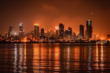 Fototapeta na wymiar Beautiful Mumbai's skyline illuminated by spectacular fireworks. Ai generated