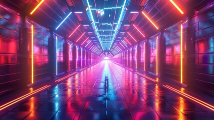 Futuristic corridor with neon lights