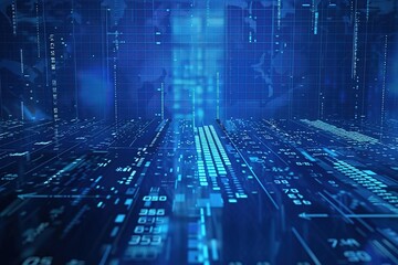 Financial video background: numbers and chart at background of financial spaces. Blue background for market news, business, financial themes