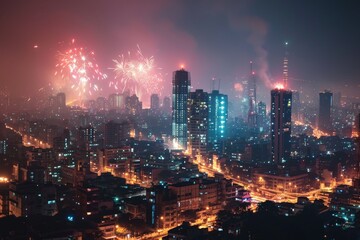 Fototapeta premium Beautiful Mumbai's skyline illuminated by spectacular fireworks. Ai generated