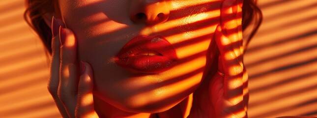 Sultry Portrait Of A Woman With Red Shadow Stripes