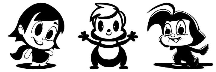 Naklejka premium Black and white cartoon . Pattern for T-shirt, covers. Generated by Ai