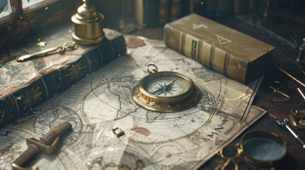 Vintage Nautical Exploration Theme with Compass and Map